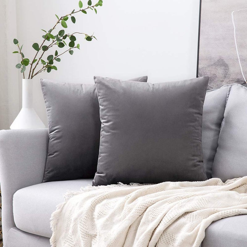 MIULEE 26x26 Inch Euro Sham Velvet Pillow Covers, Set of 2 Large Square Decorative Pillows -Dark Grey Super Soft for King Bed, Sofa, Couch, Accent Chairs with Hidden Zipper - Image 1